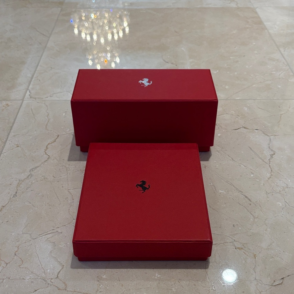 Ferrari Red Boxes with Prancing Horse Emblems